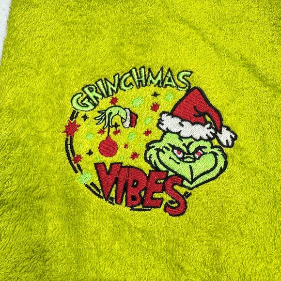 Grinch Christmas Towels Embroidered Hand Towel Set Funny Holiday Bathroom Decor - Picture 2 of 3